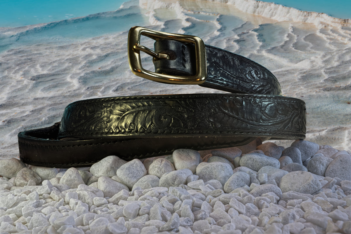 Hand-Carved Leather Belt — Black